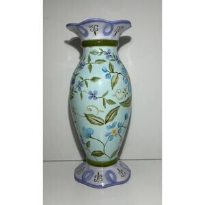 Capriware 10 1/2" Vase Hand Painted Collectible Blue Purple Floral